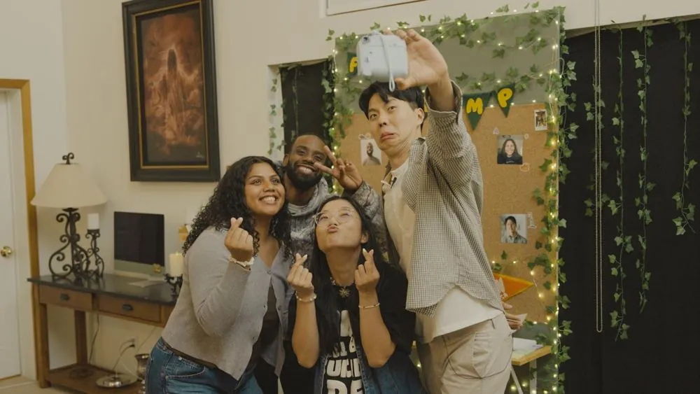 Campers taking a group selfie